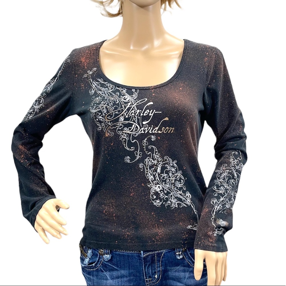HARLEY-DAVIDSON Women’s Upcycled Tie Dye Long Sleeve Tee Shirt Size Small